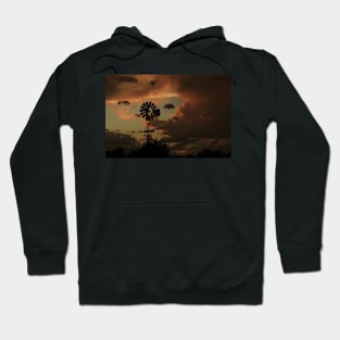 Kansas Stormy night with a Windmill silhouette Hoodie